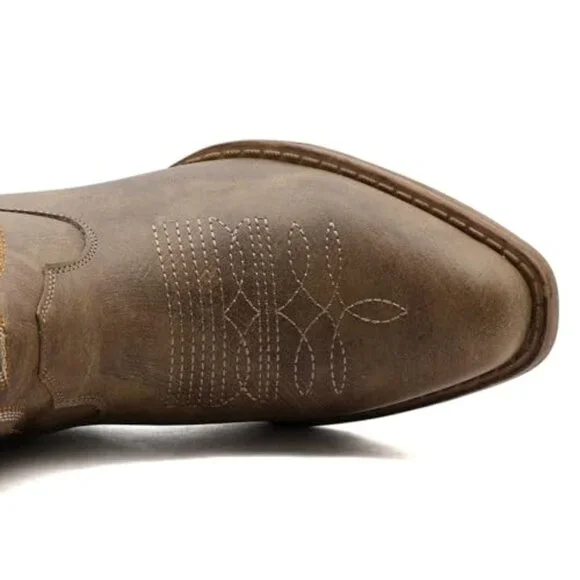 Women's Western Cowgirl Boots Chunky Low Heel Square Toe Vegan Leather - Picture 6 of 8